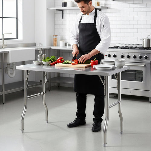 122x61cm Stainless Steel Folding Kitchen Bench – Commercial Prep Work Table