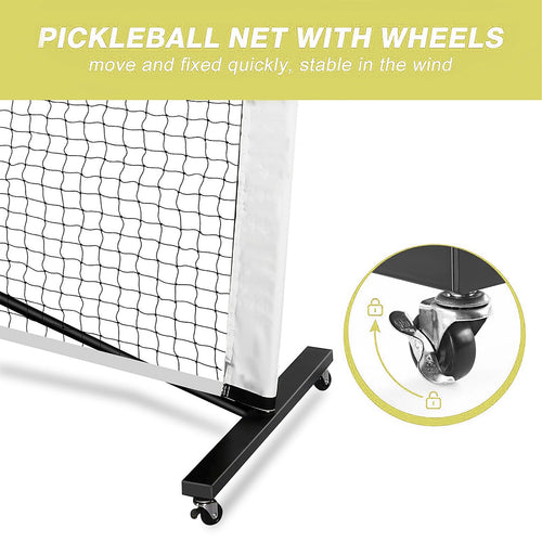 Portable 6.7m Pickleball Net Set with Heavy-Duty Metal Frame & Smooth-Rolling Wheels