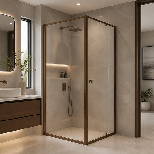 Semi-Frameless Shower Screen – Dust Brown, Front: (74~82)x195cm, Side: (89~92)x195cm