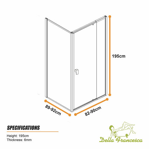 Semi-Frameless Shower Screen – Dust Brown, Front: (82~90)x195cm, Side: (89~92)x195cm