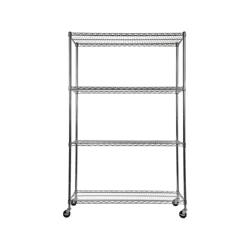 Modular Wire Storage Shelf 900 x 450 x 1800mm Steel Shelving - Carbon Chrome Plated with Wheels