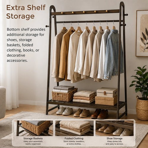 Dark Wood Slim Clothes Rack 160x100cm Space Saving Floor Stand