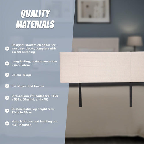 Queen Beige Linen Fabric Bed Headboard Bedhead