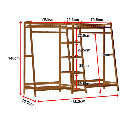 190cm Freestanding Bamboo Clothing Rack – Dark Wood Bedroom Rail