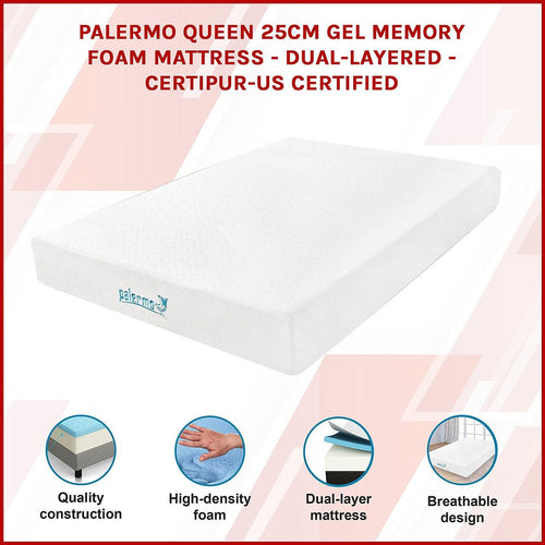 Queen 25cm Gel Memory Foam Mattress Dual-Layered - CertiPUR-US