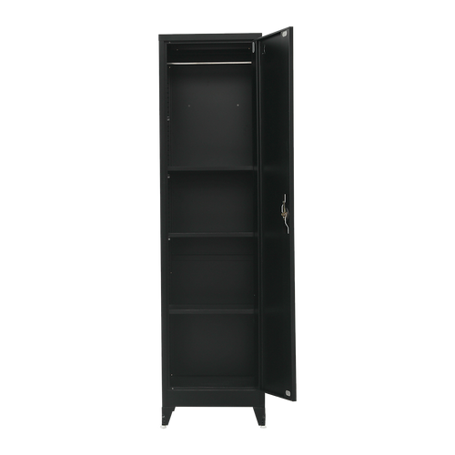 Single Door Metal Locker Cabinet - Black with Legs