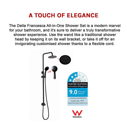 WELS 8" Black Rain Shower Dual Rounded Heads Set with Handheld