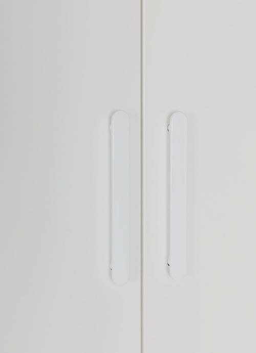 3 Door White Wardrobe – White Handles, Hanging Rail & Shelves