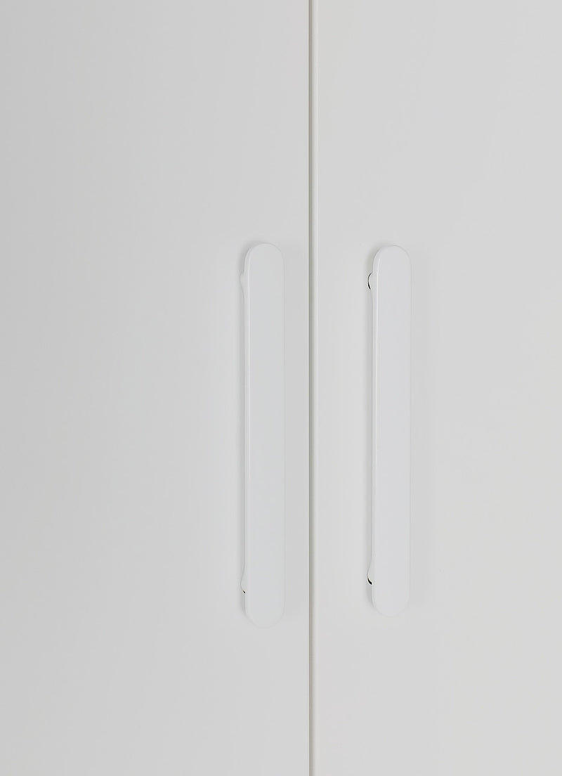 3 Door White Wardrobe – White Handles, Hanging Rail & Shelves ...