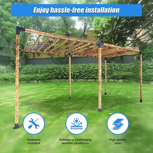 Roof Pergola Gazebo Shed Matte Black Steel Double with Top Rafters Brackets DIY Kits