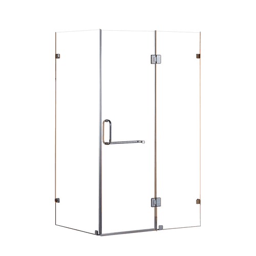 Frameless 10mm Glass Shower Screen 110 x 70cm Nickel Hinges/Brackets and Round Handle