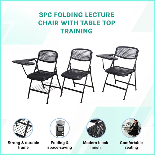 3pc Folding Lecture Chair Set with Table Top for Training & Events