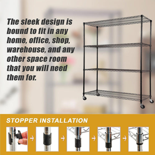 Modular Wire Storage Shelf 1200 x 600 x 1800mm Steel Shelving - Carbon Chrome Plated with Wheels