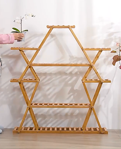 Bamboo Multilayer Plant Stand – Flower & Bonsai Rack Shelf for Porch, Lawn or Patio in Wood