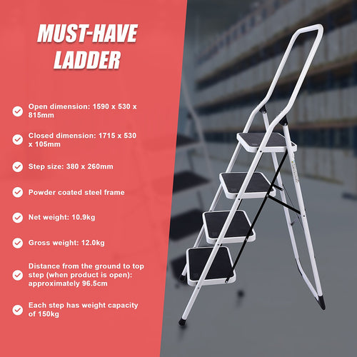 Foldable Non Slip 4 Step Steel Ladder