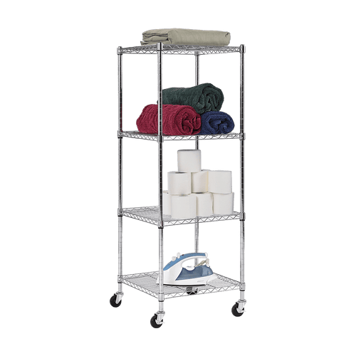 Modular Wire Storage Shelf 600 x 600 x 1800mm Steel Shelving - Carbon Chrome Plated with Wheels