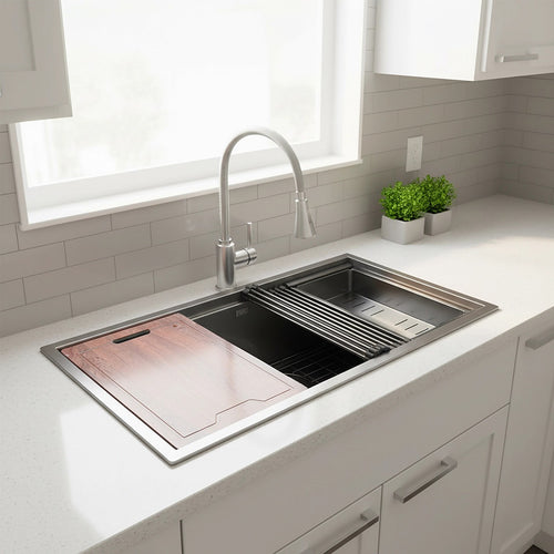 32" Workstation Kitchen Sink – Single Bowl Design with Nano Finish in Stainless Steel