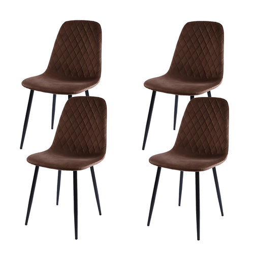 Dining Chair Set of 4 Faux Suede Upholstered Metal Legs Padded Kitchen Dining Chairs Suede Brown