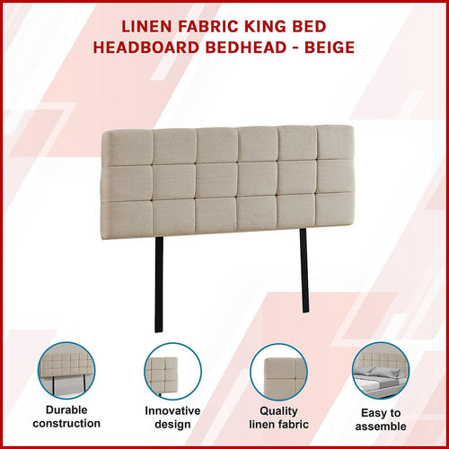 Beige Linen Fabric King Deluxe Tufted Headboard Bedhead