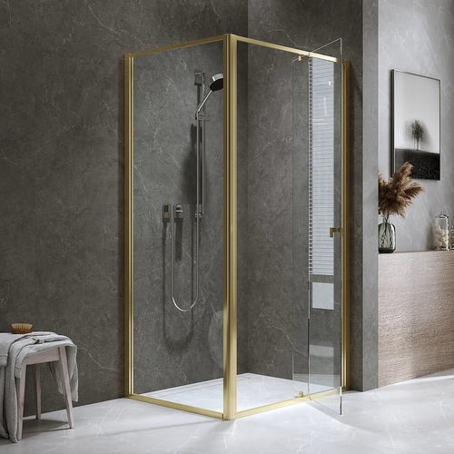 Adjustable Semi Frameless Shower Screen Front: (98~106)x195cm with Gold Hardware and Side: (77~80)x195cm
