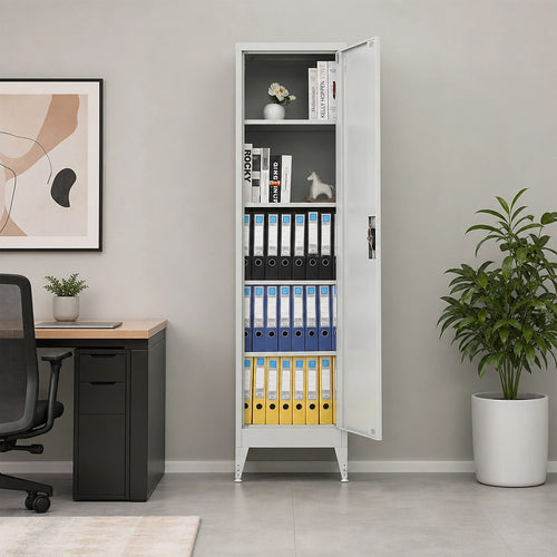 Single Door Metal Locker Cabinet - Grey +with Legs