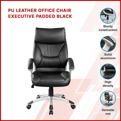 PU Leather Executive Office Black Chair – Ergonomic Swivel Computer Desk Chair