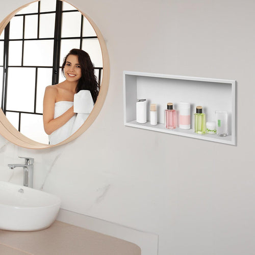 641 x 336 x 101mm Shower Niche Single Shelf Organizer No Tile Needed in White Finish