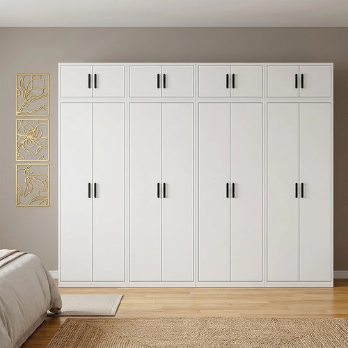 320x240cm 8-Door White Steel 2 Hanging and 2 Shelf Wardrobe with Black Handle Storage Cabinet