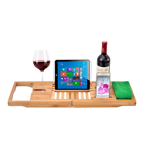 Bathroom Bamboo Bath Caddy Wine Glass Holder Table Tray Bathtub Rack Soap Shelf