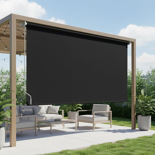 Retractable Straight Drop Awning Screen – Durable Outdoor Shade in Black 3x2.5m