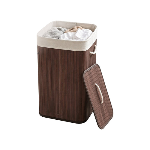 72L Wood Bamboo Laundry Hamper with Lid & Removable Liner Bag