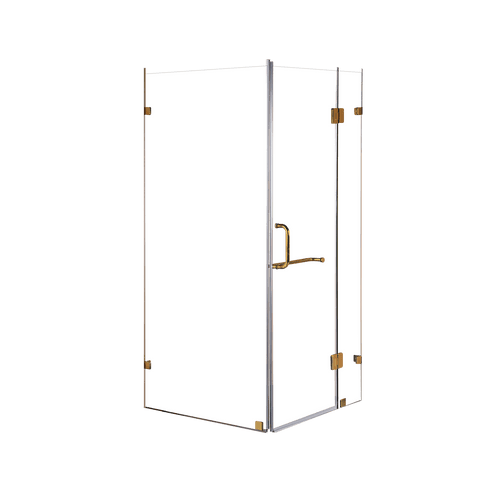 Frameless 10mm Glass Shower Screen 100 x 80cm GOLD Hinges/Brackets and ROUND Handle