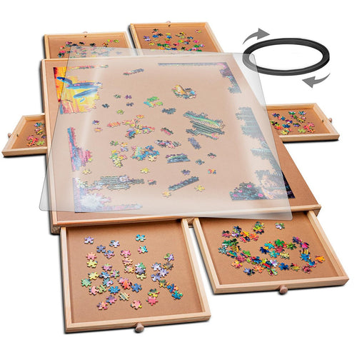 1500 Piece Rotating Wooden Jigsaw Puzzle Table 6 Drawers Board