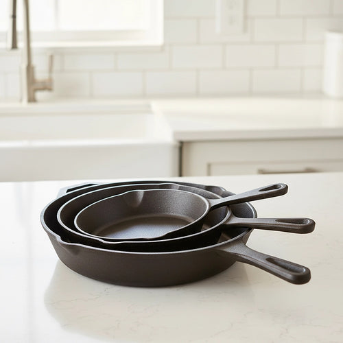 Pre Seasoned Cast Iron Skillet Fry Pan Set 3 Pcs Frying Pan Set