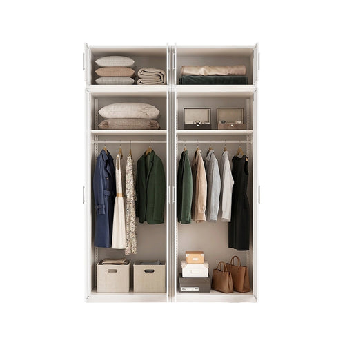 160x240cm 4-Door White Steel Hanging Wardrobe with White Handle Storage Cabinet