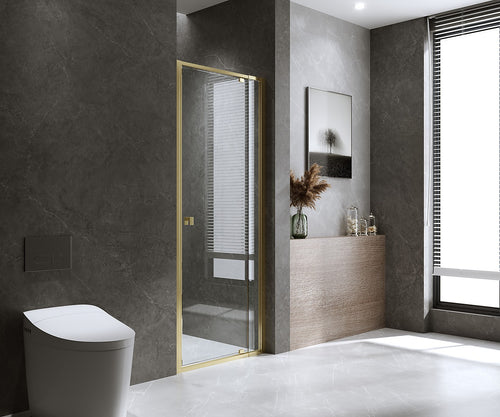 Adjustable Semi Frameless Shower Screen Front: (74~82)x195cm with Gold Hardware and No Side Return