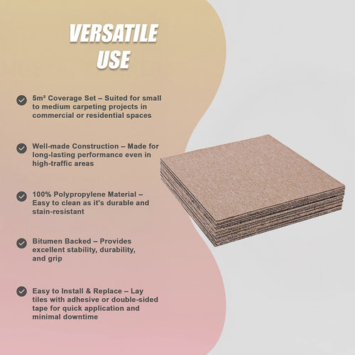 5m² Beige Carpet Tiles Set – Commercial & Home Flooring for Office, Retail & Living Areas
