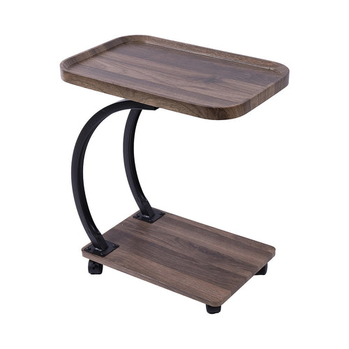 C-Shaped Corner End Table with Wheels Sofa Side Table