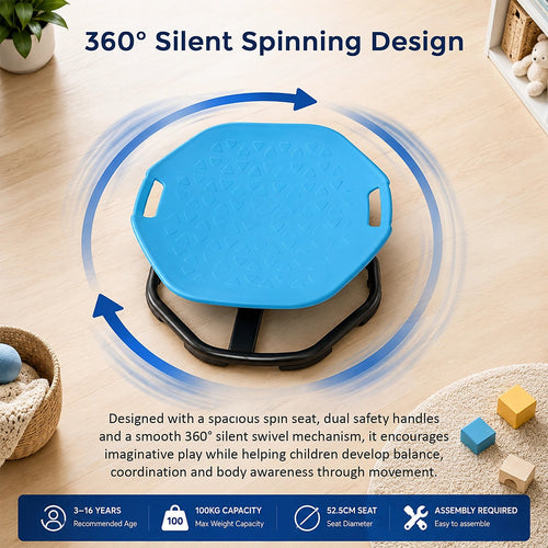 Large Sensory Spinning Chair for Kids with Handles 360° Balance Spin Seat Active Play Chair 100kg Blue