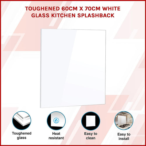 Toughened 60 x 70cm White Glass Kitchen Splashback