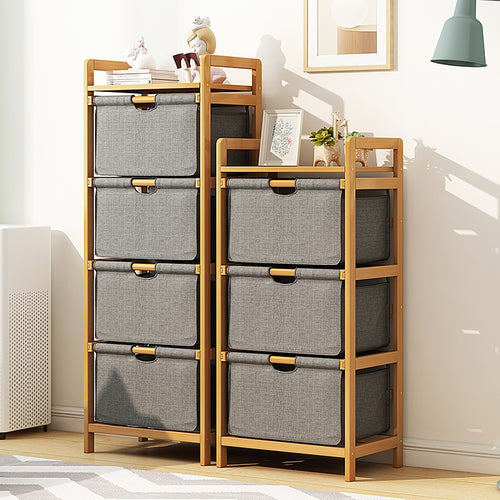 Bamboo Storage Shelf with Three-Set Rack Removable Laundry Bags & Organiser Shelves