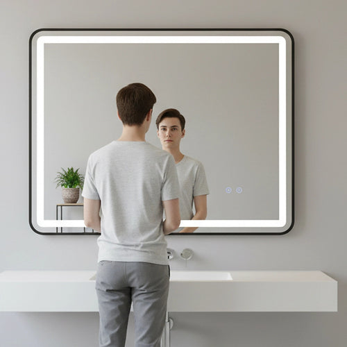 Rectangular LED Mirror with Anti-Fog – Illuminated Bathroom & Living Room Design 90 x 70cm