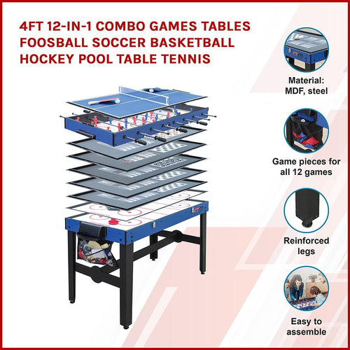 4FT 12-in-1 Games Table Foosball Hockey Pool Table Tennis
