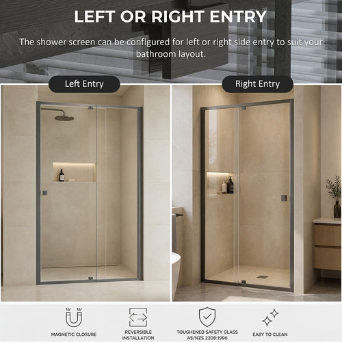 Semi-Frameless Shower Screen – Gunmetal, Front: (114~122)x195cm, No Side Return