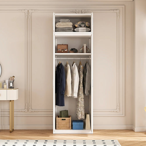 80x240cm 2-Door White Steel Hanging Wardrobe with White Handle Storage Cabinet