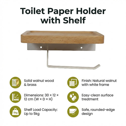 Toilet Paper Holder with Shelf Wall Mounted Bathroom Storage & Display