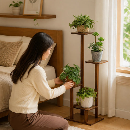 4 Tier Vertical Dark Wood Plant Stand Indoor Display Rack