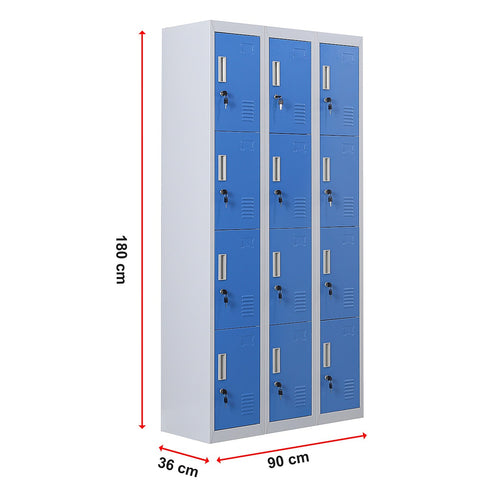 12-Door Locker – Grey with Blue Door with Standard Lock with 2 Keys | Secure Storage for Office, Gym or School Use