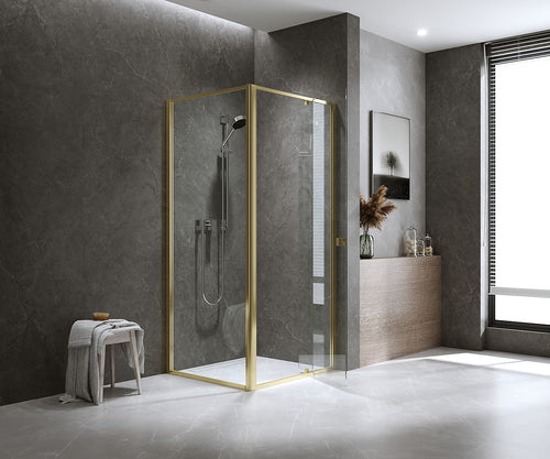 Adjustable Semi Frameless Shower Screen Front: (74~82)x195cm with Gold Hardware and Side: (77~80)x195cm