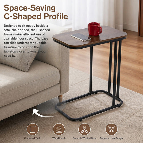 C-Shaped Side Table with Slate Top for Living Room & Bedroom